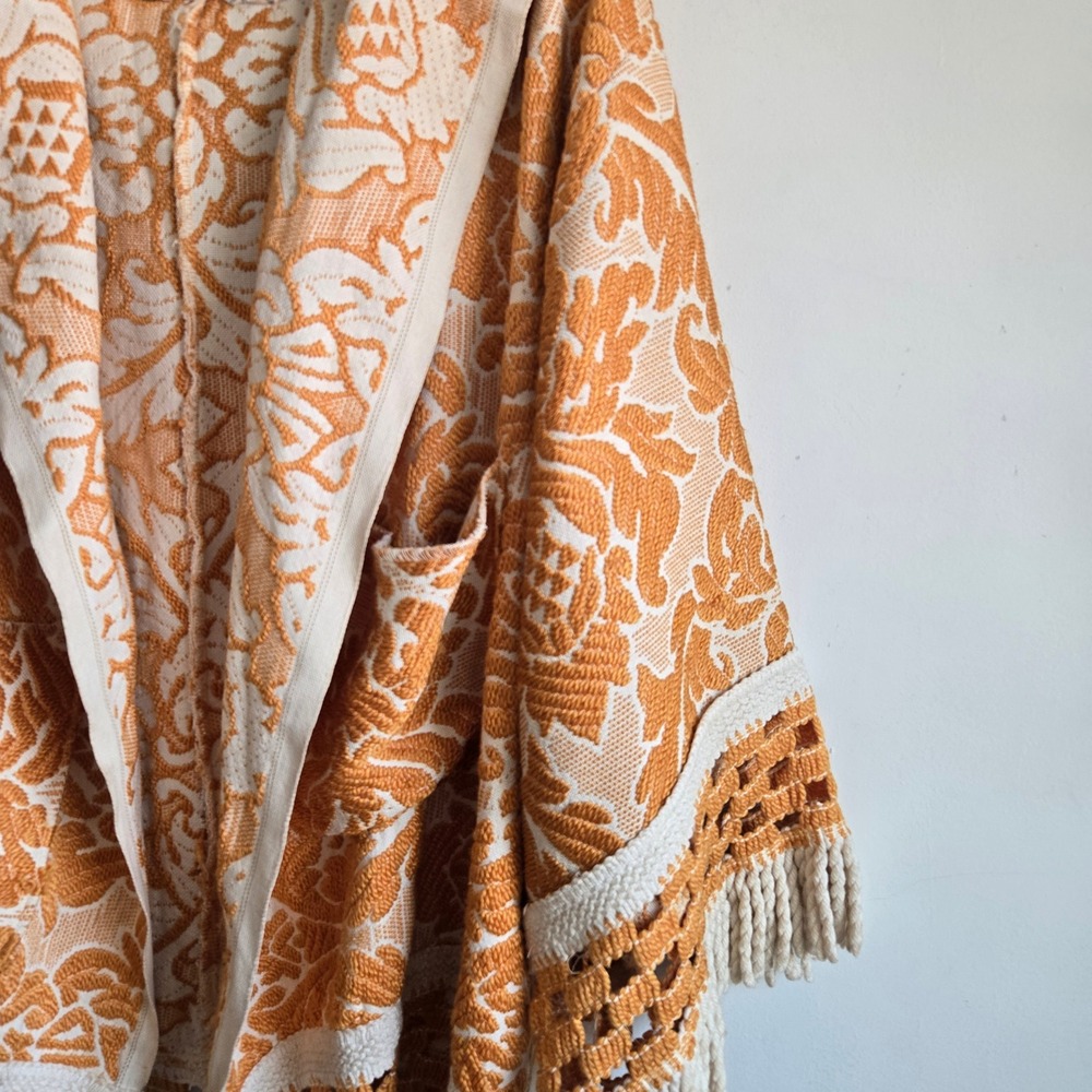 Upcycled Vtg Hause of Glassborow OS Hooded Cardigan Yellow Boho Fringe Excellent - Picture 2 of 9